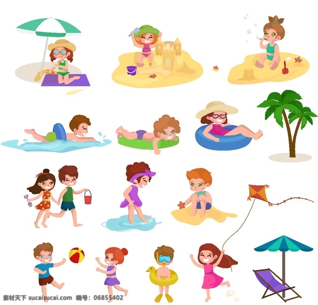 卡通沙滩 卡通夏日 夏日背景 夏日插画 夏季插画 夏天背景 沙滩 卡通人物 遮阳伞 晒太阳 夏威夷 海滩 大海 海洋 椰树 美黑 沙滩游戏 放风筝 游泳 卡通游泳 堆沙堡 沙堡 沙雕 小海岛 沙滩排球 卡通热带风景 风景插画 卡通海边 海边人物 卡通海边人物 海滩小孩 卡通儿童 旅游儿童 夏季素材 动漫动画 动漫人物