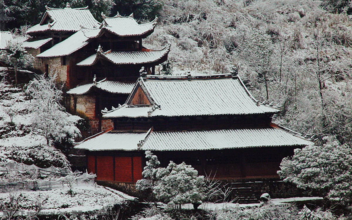 老司城古城 老司城 古城 建筑 房屋 雪景 自然风景 自然景观