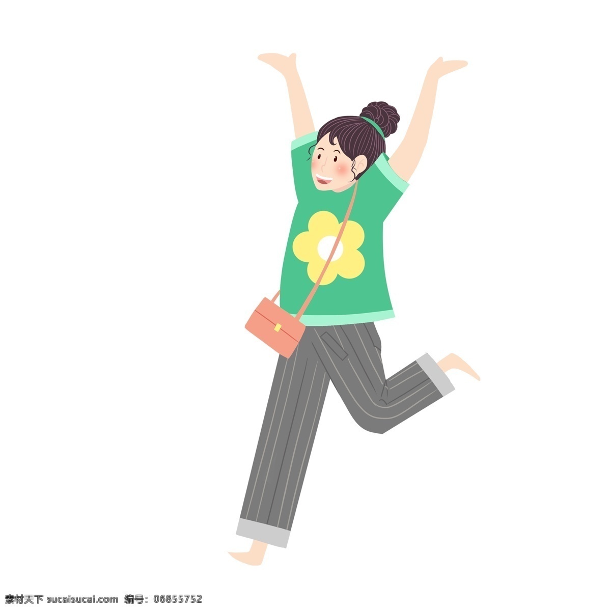 卡通 小 清新 背着 小方 包 女孩 可爱 小清新 小女孩 奔跑 小方包 开心 高兴 人物