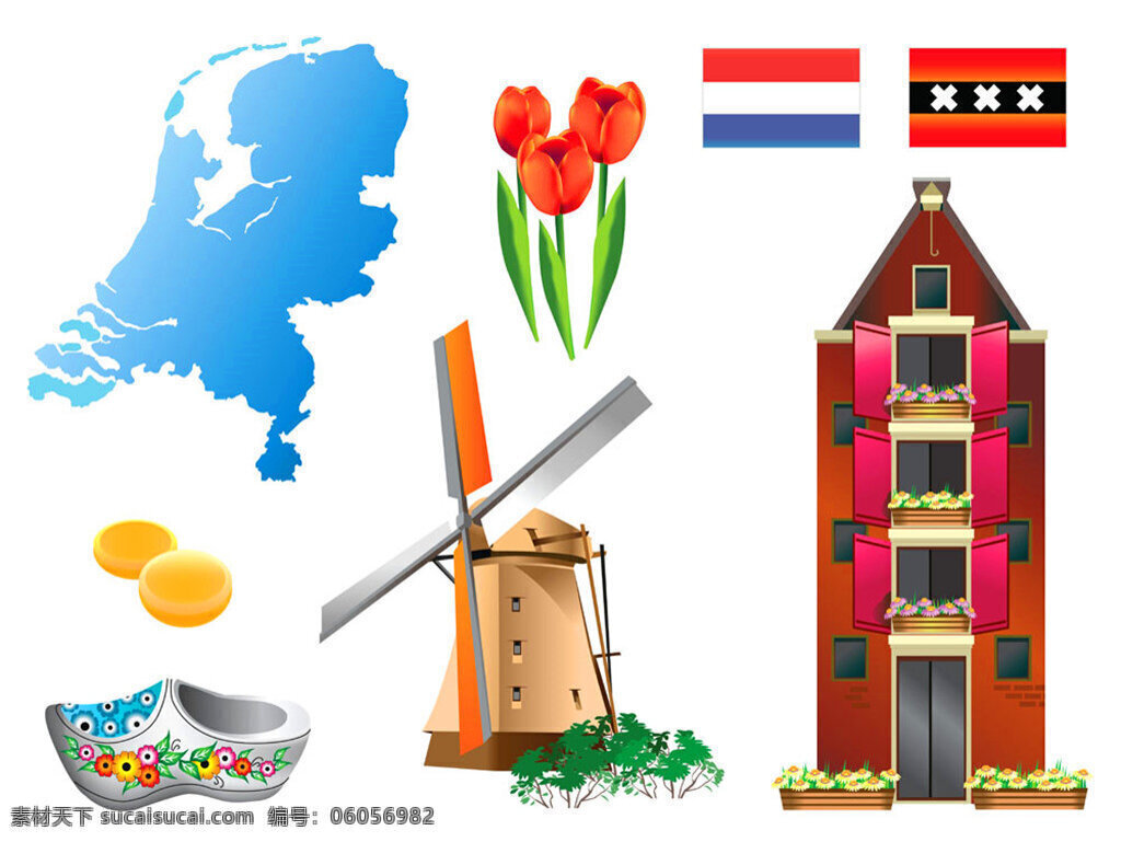 荷兰元素 地图 建筑 郁金香 风车 手绘风车 荷兰风车 国外旅游素材 国外建筑 荷兰主题 徽标徽章标帖 标志图标 矢量素材