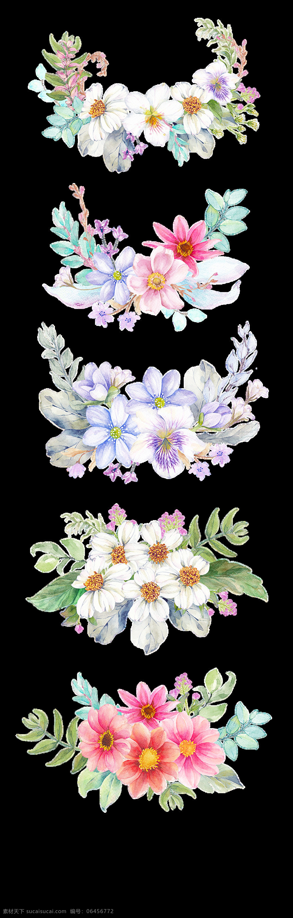 手绘 彩色 花卉 透明 装饰 免 扣 红色 绿色 水彩 透明素材 叶子
