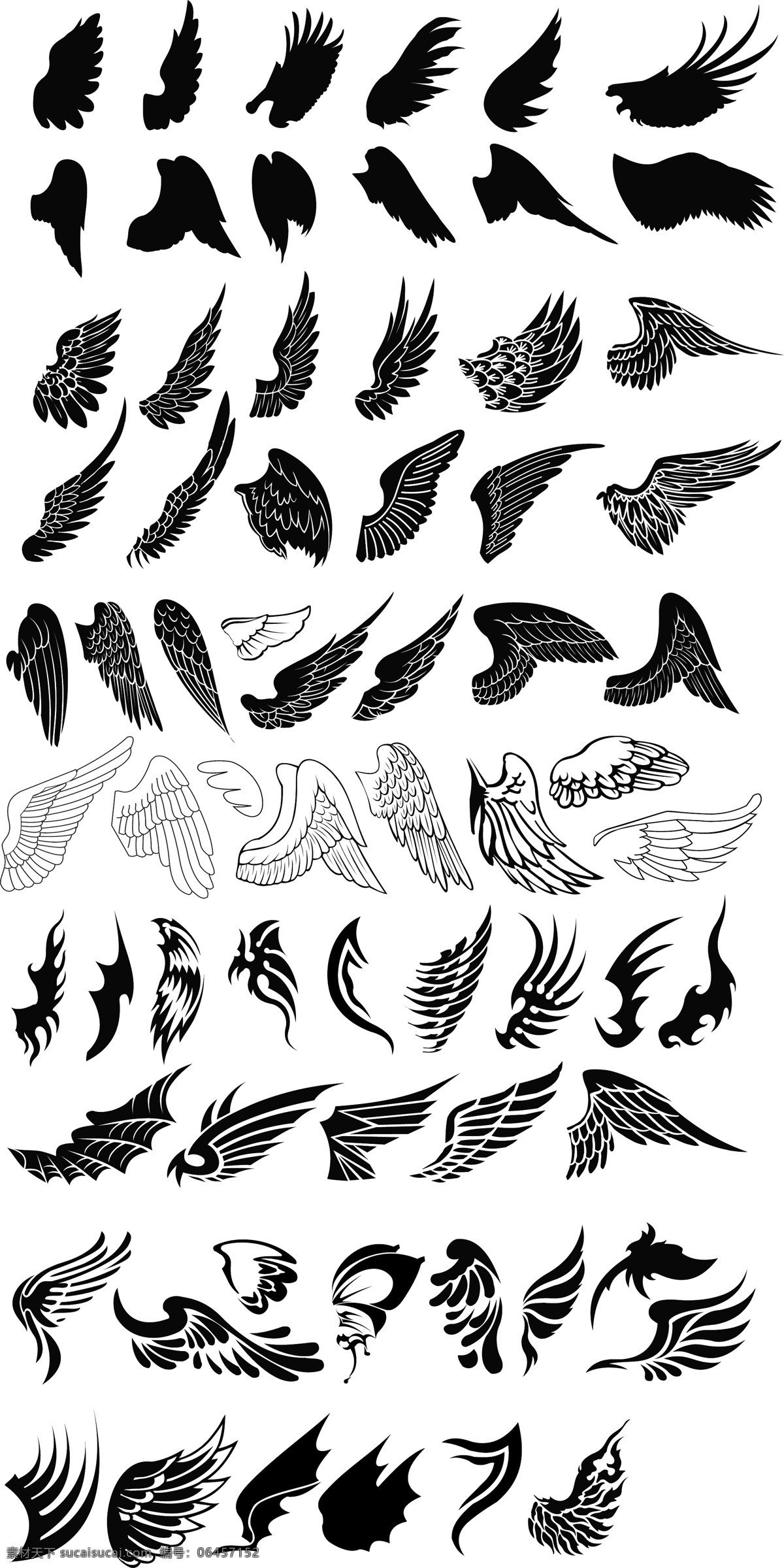 各种 美丽 翅膀 矢量 图腾 向量的翅膀 矢量图