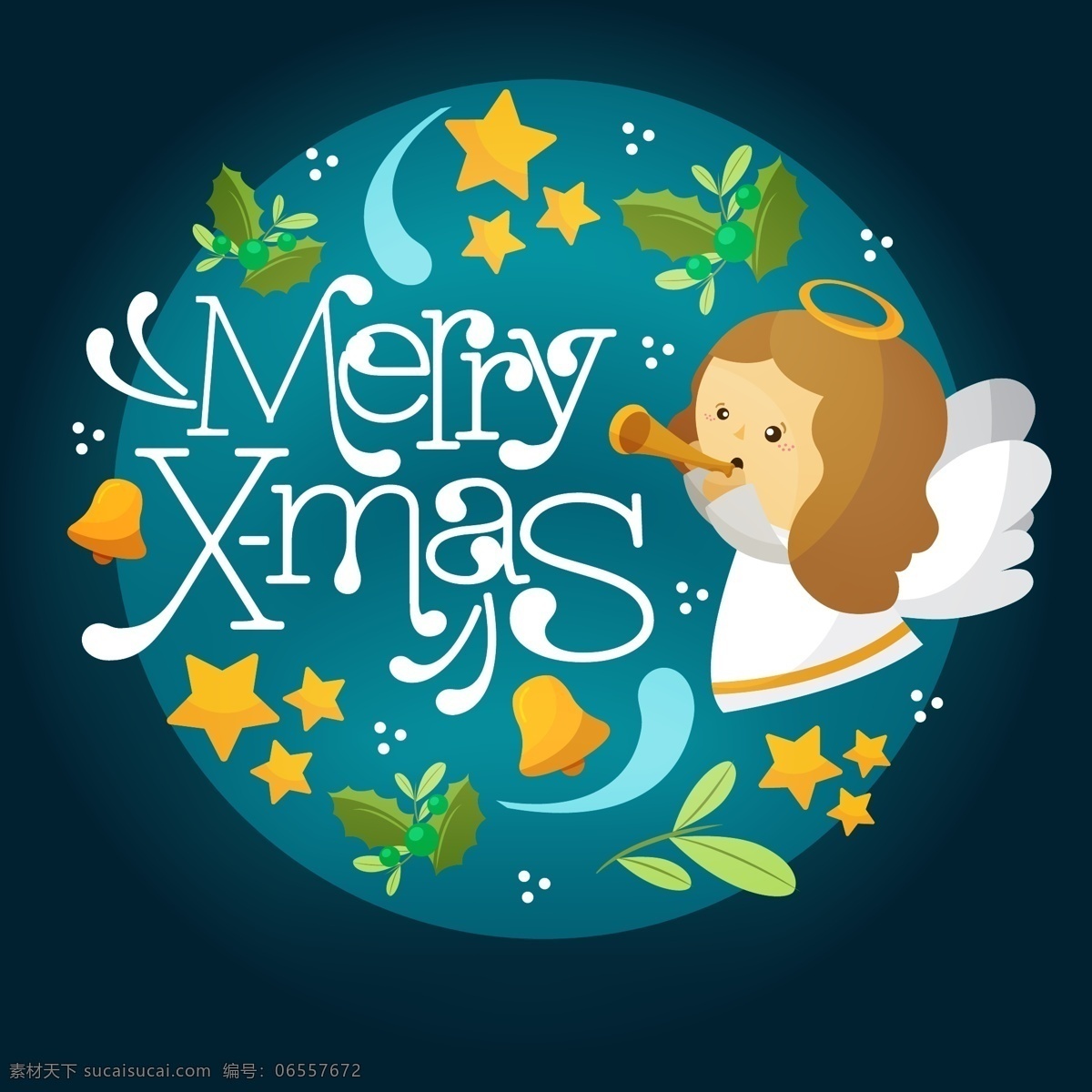 可爱 圣诞 天使 贺卡 矢量 星星 铃铛 枸骨 圣诞快乐 merry christmas 圣诞节 名片卡片