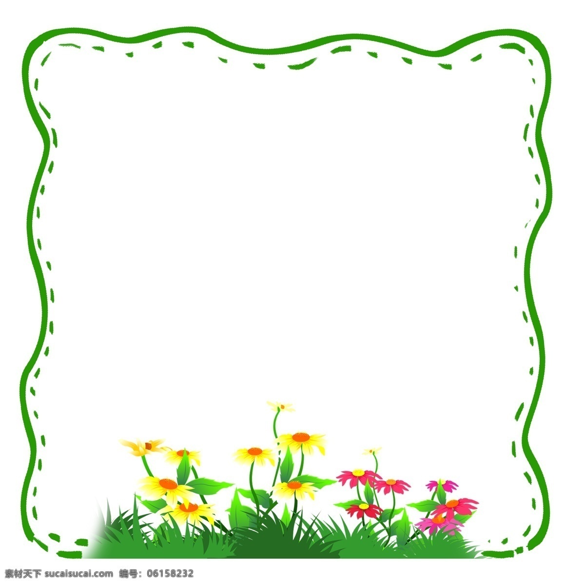 简约 美观 绿色 波纹 创意 边框 边框纹理 波纹边框 绿色线条 美丽花朵 创意设计