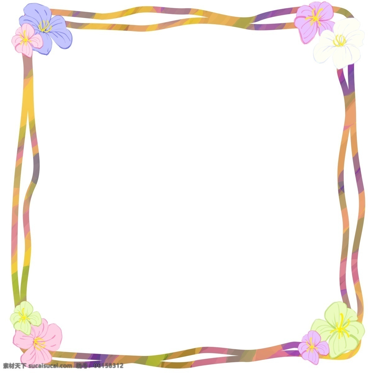 手绘 四角 花 框框 插画 紫色的框框 卡通边框 手绘插画 边框插画 漂亮的边框 绽放的花朵 四角花边框