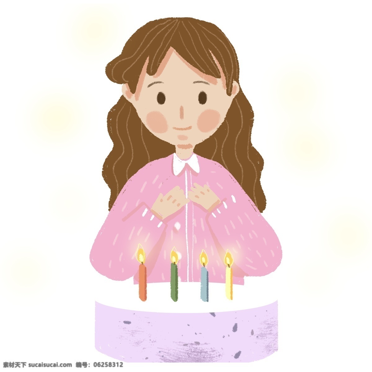 小 清新 生日 女孩 卡通 商用 元素 可爱 小女孩 小清新 生日蛋糕 过生日 许愿 插画设计