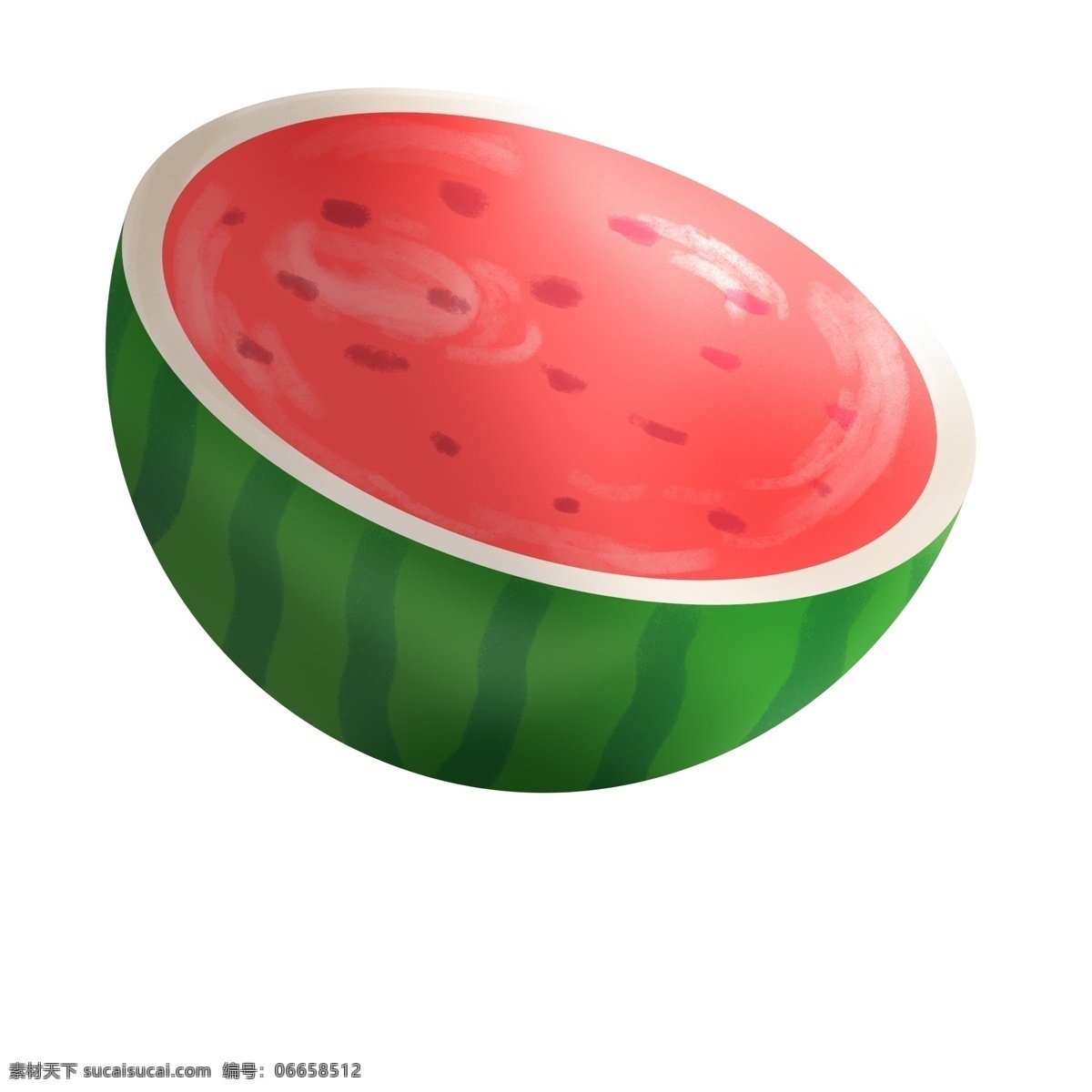 清新 手绘 半 西瓜 元素 卡通 水果 清凉夏日 红色 绿色 插画