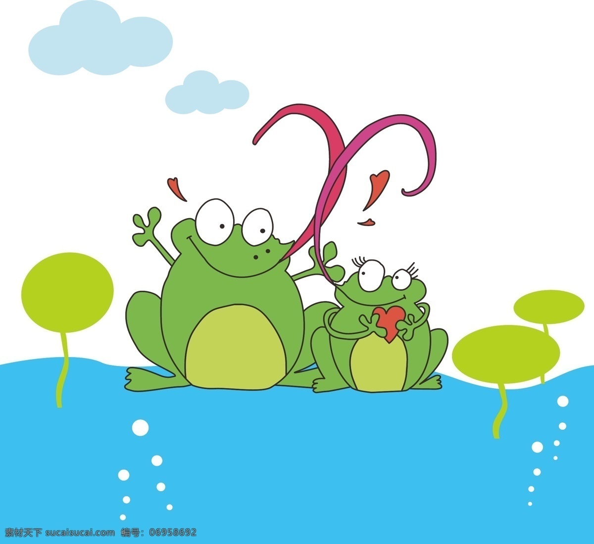 两只青蛙 儿童画 原创 矢量 可爱 卡通 动物 青蛙 荷叶 荷塘 原创卡通素材 生物世界 野生动物