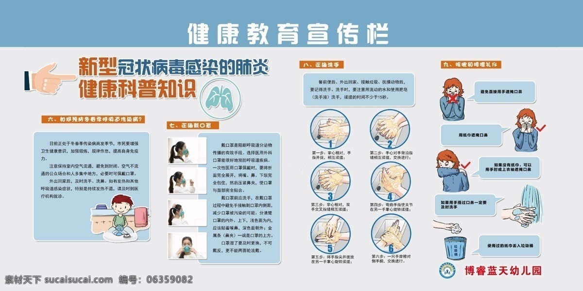 疫情防控 佩戴口罩 洗手步骤 新冠肺炎防控 健康教育宣传 健康教育展板 正确佩戴口罩 正确洗手 防疫展板 疫情防控展板 学校 幼儿园 展板设计 分层 包装设计