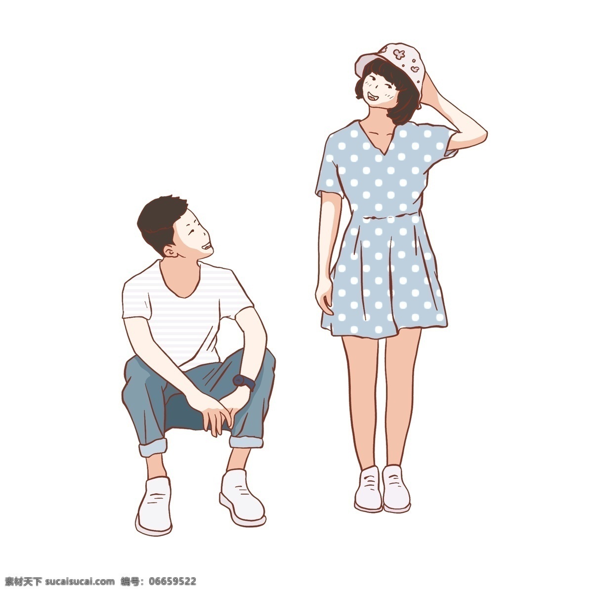 小 清新 复古 风 年轻 情侣 卡通 复古风 插画 人物 小情侣 女孩 男孩 小年轻 插画设计