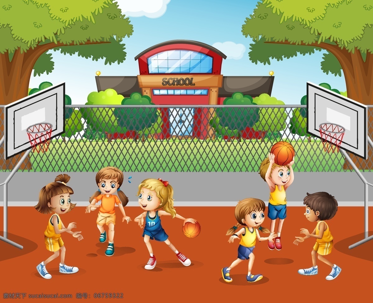 卡通蓝球儿童 女孩 打球 蓝球 男孩 儿童 学生 动作 表情 体育 运动 儿童人物素材 健身 休闲娱乐体育 卡通设计