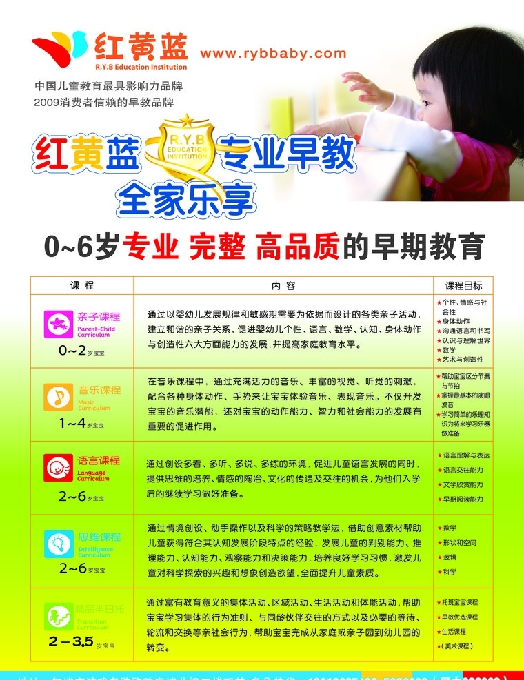 红 黄蓝 早教 中心 宣传 dm 单 服务项目 开课内容 红黄蓝标志 小女孩 专业 高品质 教育中心 清凉背景 ps分层 分层 源文件