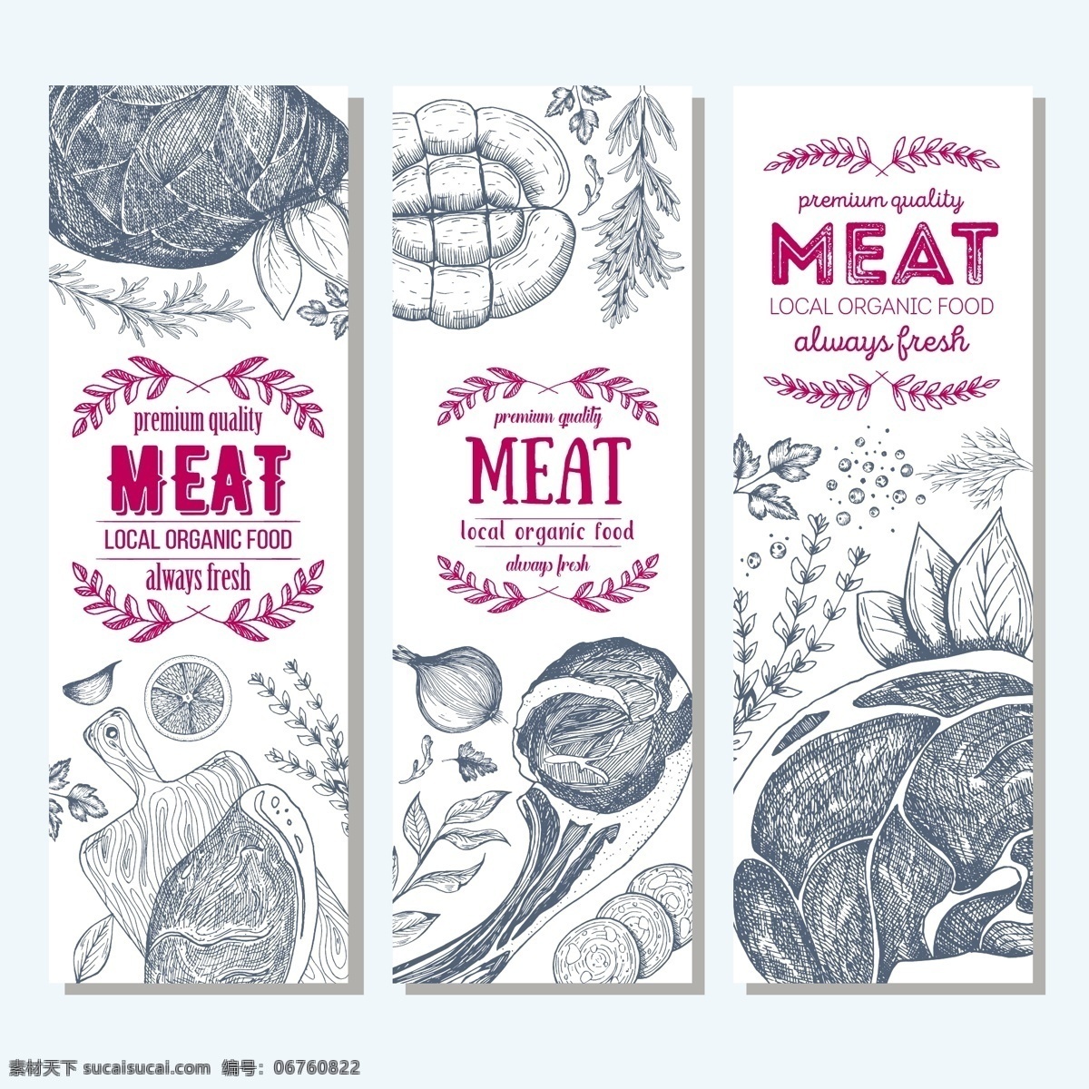 手绘 食物 横幅 卡片 蔬菜 猪肉 调料 卡通插画 横幅卡片 餐饮美食 生活百科 矢量素材