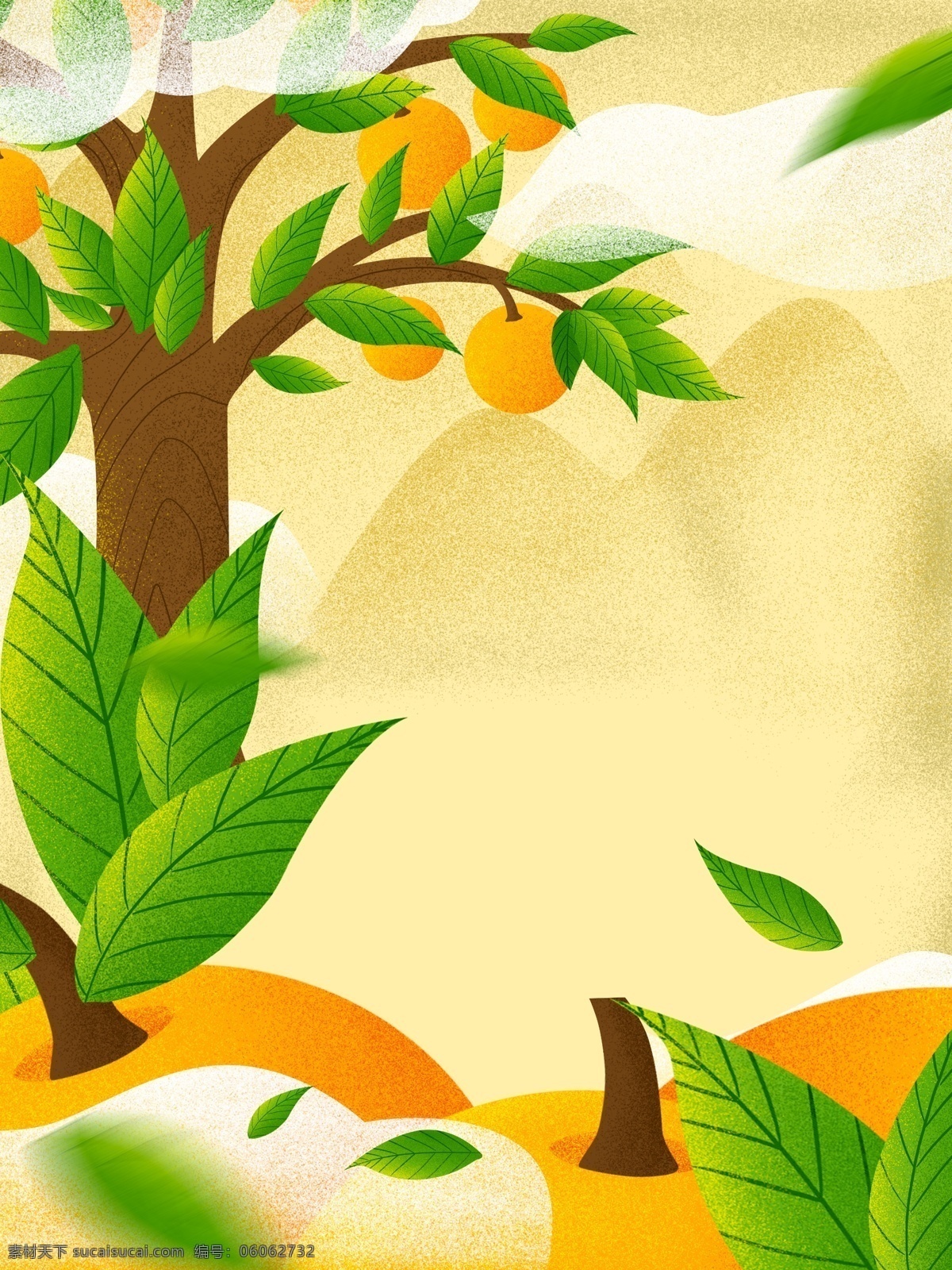 黄色 手绘 芒果树 插画 背景 小清新背景 通用背景 水果背景图 植物背景 果树 特邀背景