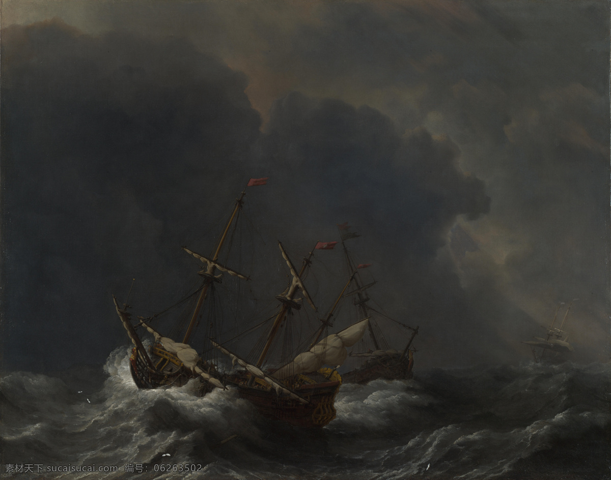 gale 大师 画家 古典 画 建筑 景物 装饰画 油画 in ships three velde de van willem 人物 高清 西方 国外 现代 家居装饰素材