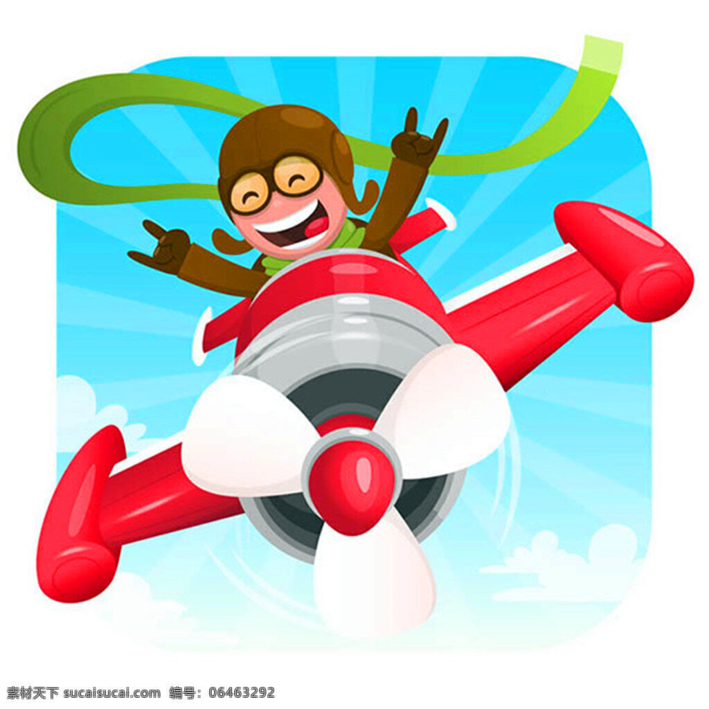 驾驶 飞机 男孩 矢量 云朵 天空 飞行 人物 卡通 eps格式