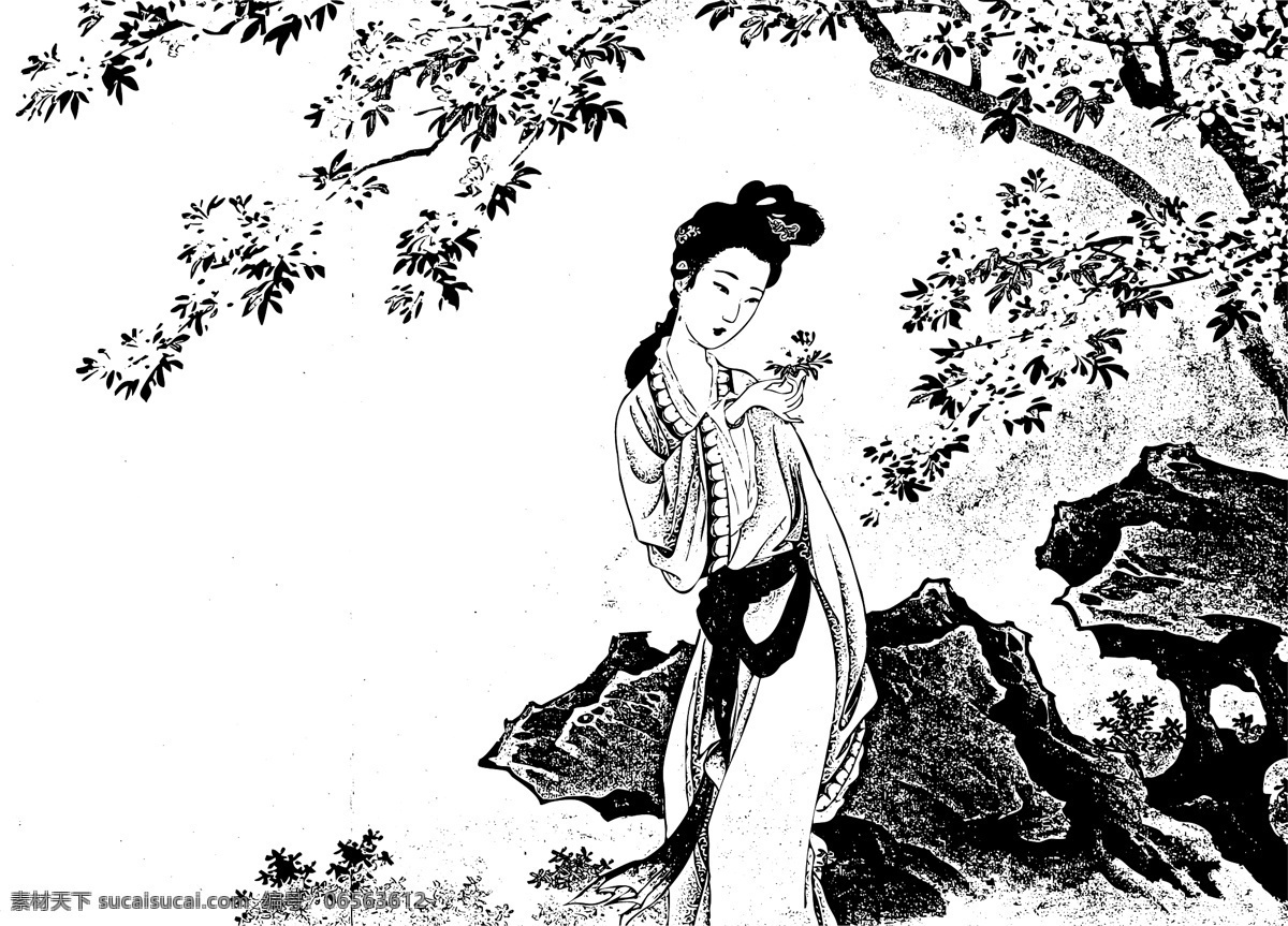 古代美女 仕女 矢量 黄均新画 黑白矢量仕女 人物图库 女性妇女
