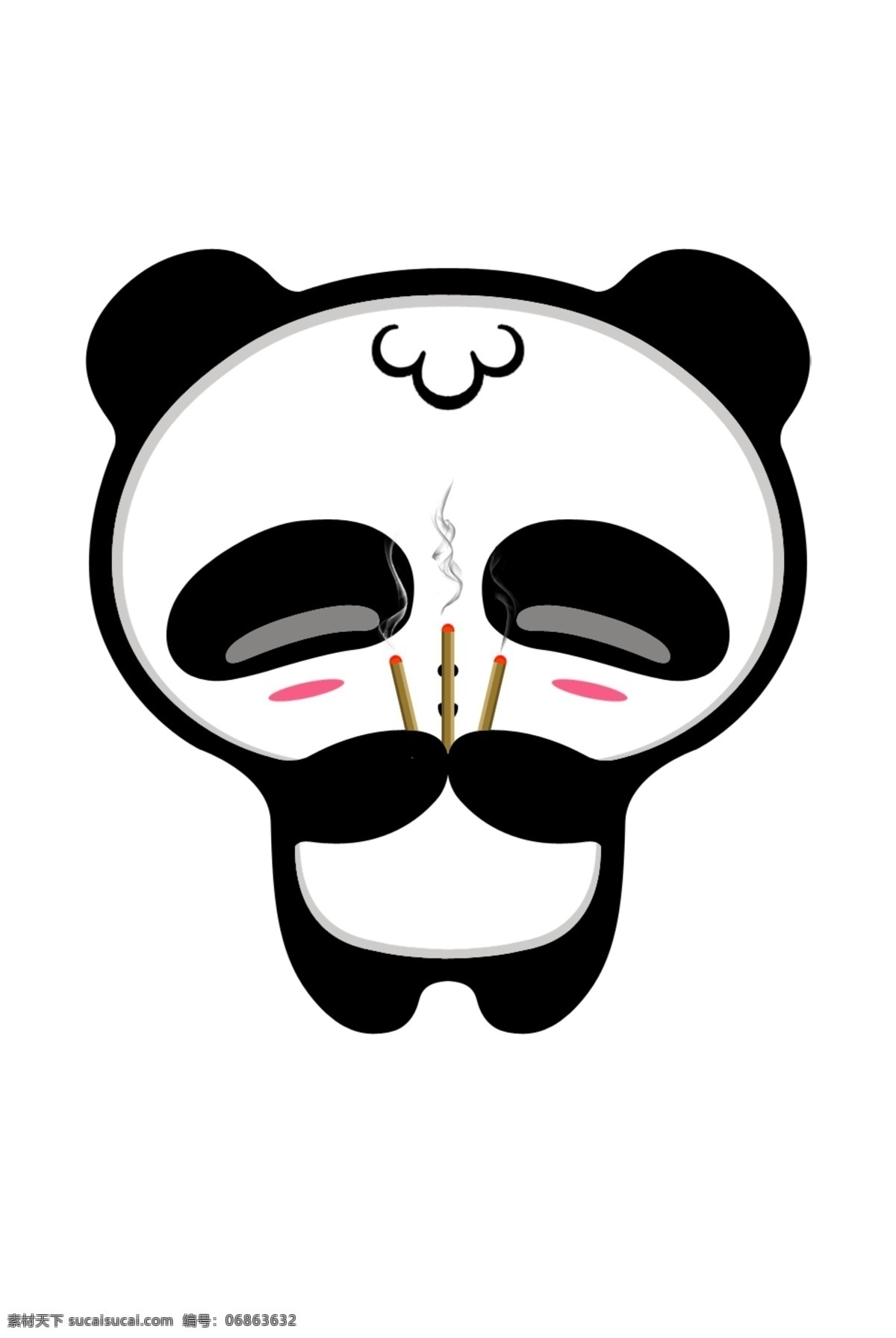 熊猫 烧香 卡通 人物 黑白 动漫 分层 源文件