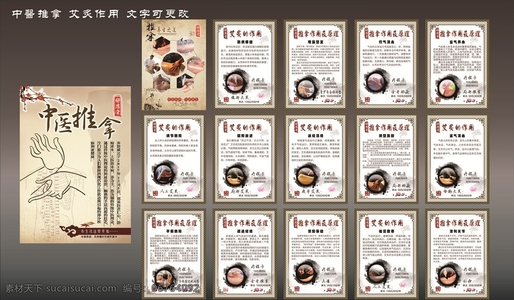 中医养生 文化 价目表 推拿 艾炙 理疗 经络疏通 画册设计