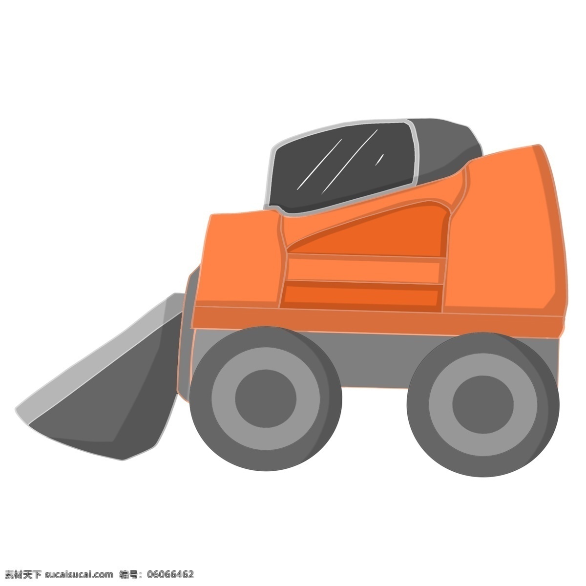 手绘 橙色 铲土机 插画 商用 机子 设备 轱辘 黑色