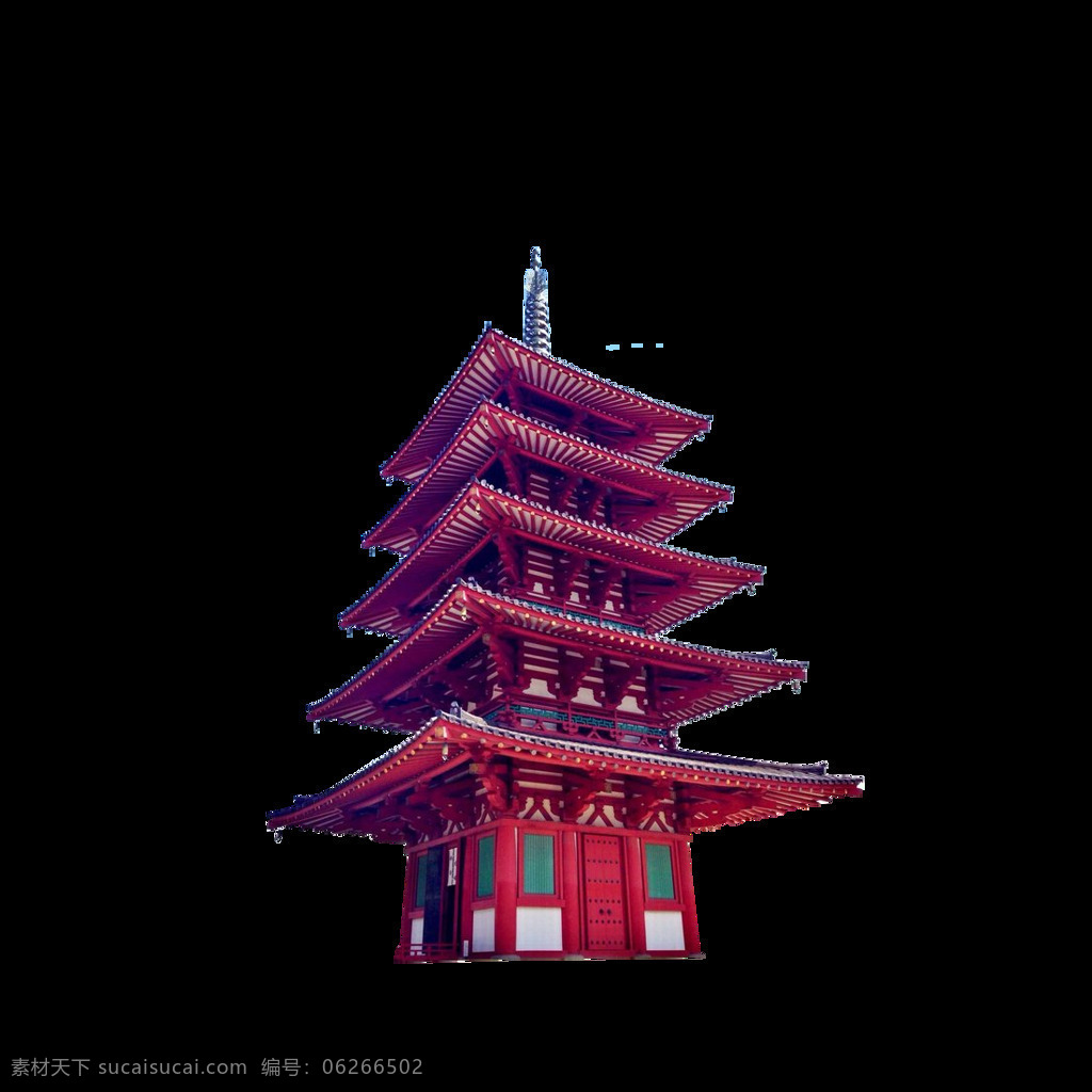 手绘 中式 建筑 元素 红色建筑 高楼 屋檐 尖角 免抠