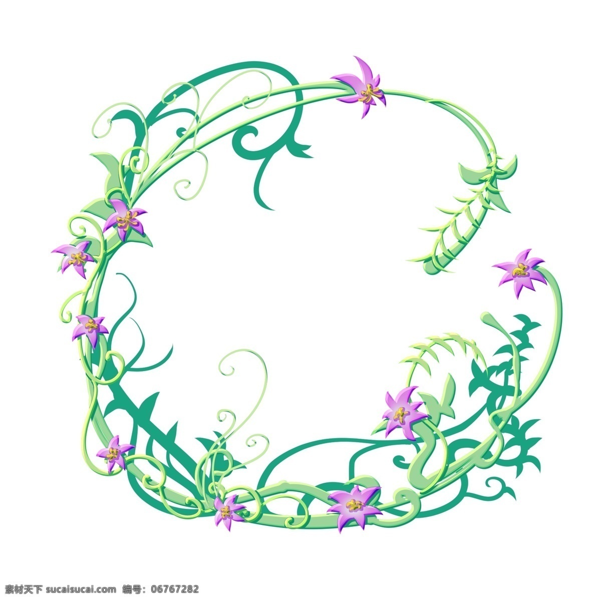 花 藤 装饰 花环 插画 花藤装饰花环 漂亮的花藤 植物 紫色花朵 漂亮的花朵 花卉 绿色枝条 圆形花环 边框装饰