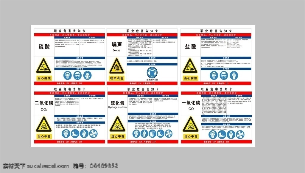 业危险告知卡 职业危险 危险告知卡 硫酸 噪声 盐酸 二氧化碳 硫化氢 一氧化碳