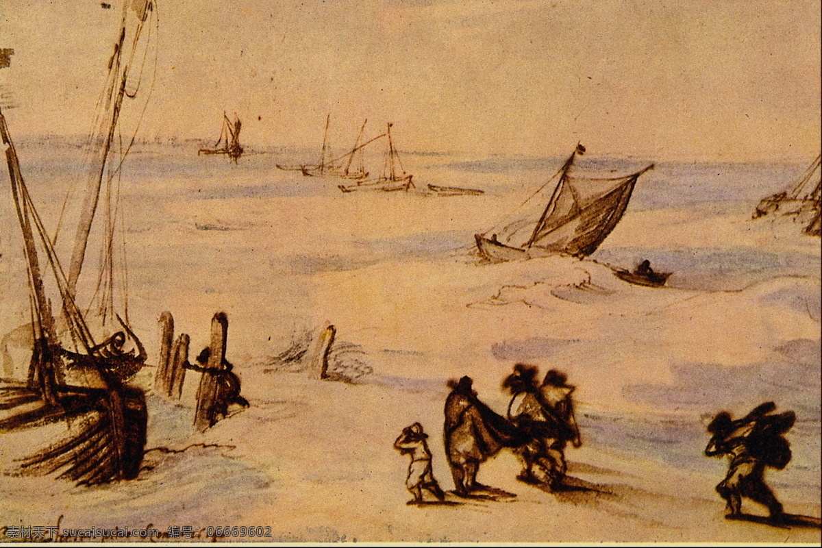 风景素描 世界名画48 世界名画 设计素材 风景专辑 素描速写 书画美术 棕色