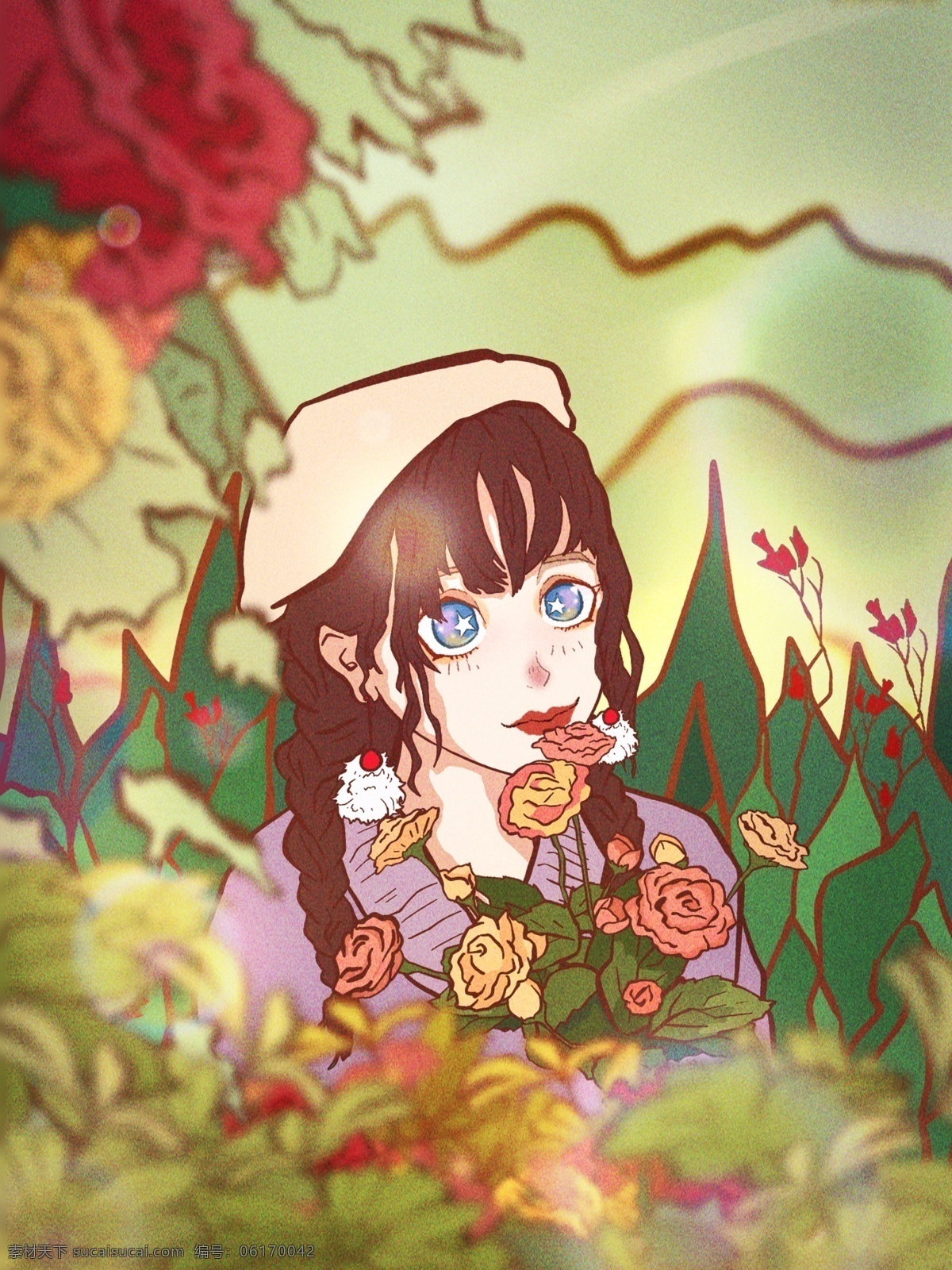 单身 情人节 美女 花园 之旅 治愈 插画 唯美 小清新 壁纸 单身情人节 单身狗 花 唯美治愈 森系 贝雷帽 草丛