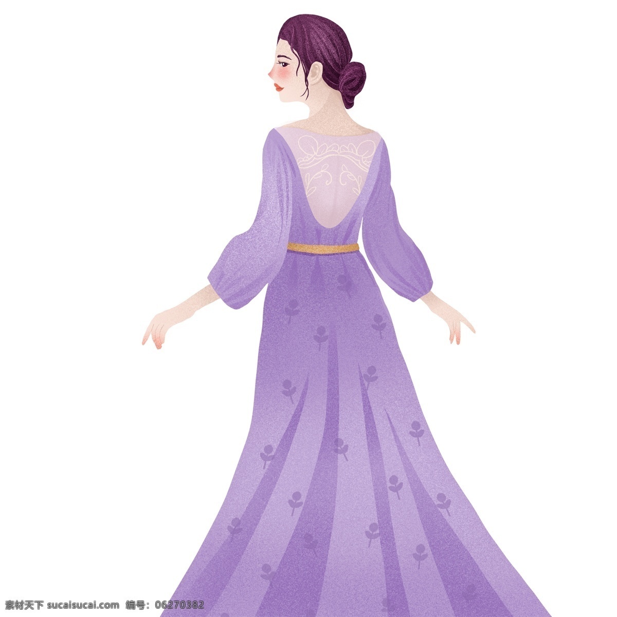 紫色 衣服 人物 女子 背影 卡通 彩色 小清新 创意 手绘 绘画元素 现代 简约 装饰 图案