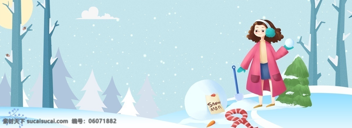 月 你好 小 清新 女孩 堆 雪人 海报 12月你好 十二月你好 冬季 冬天 雪景 堆雪人 雪地