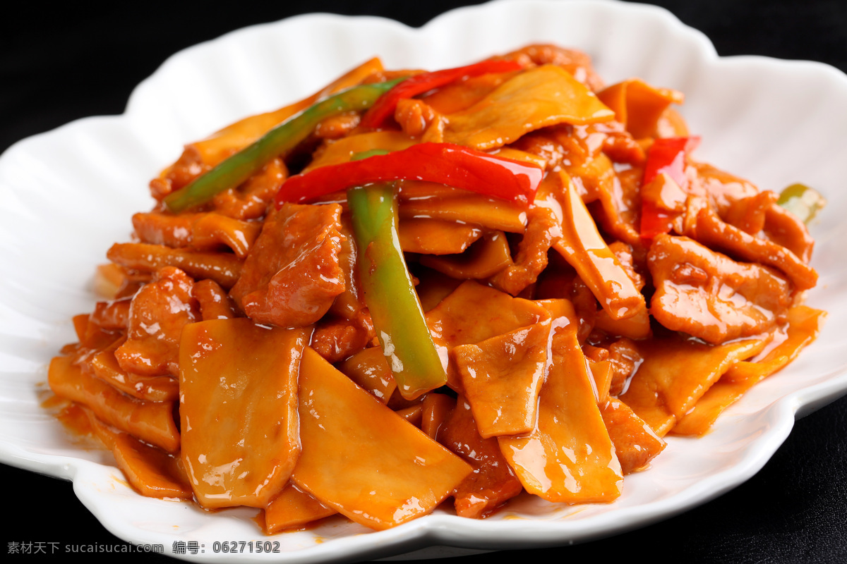 杏鲍菇牛柳 荤菜 牛肉类 清真菜 金牌牛肉 菜谱高清图片 餐饮美食 传统美食 橙色