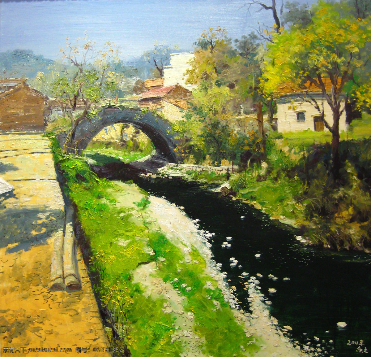 风景 花草 画展 绘画书法 石拱桥 手绘 树 小河 油画 刀画 抽象绘画 传统绘画 远山 天空 藤蔓 深圳文博会 原创油画 文化艺术