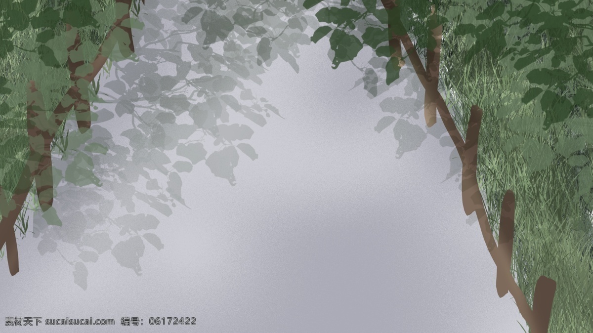 绿荫小路 绿荫 小路 篱笆 背景 卡通 手绘