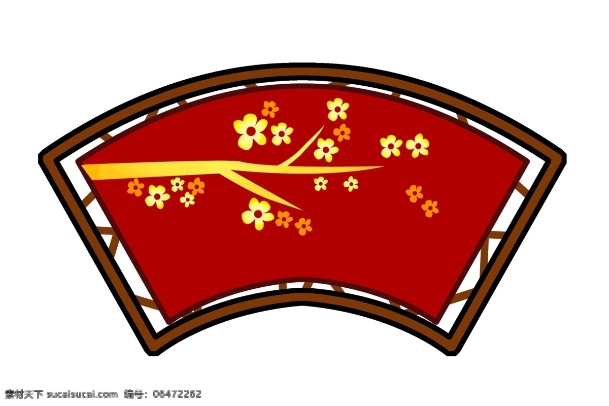 2019 春节 喜庆 红色 国画 中国风 二零一九 新年好 过新年 卡通 梅花 扇形 扇形国画