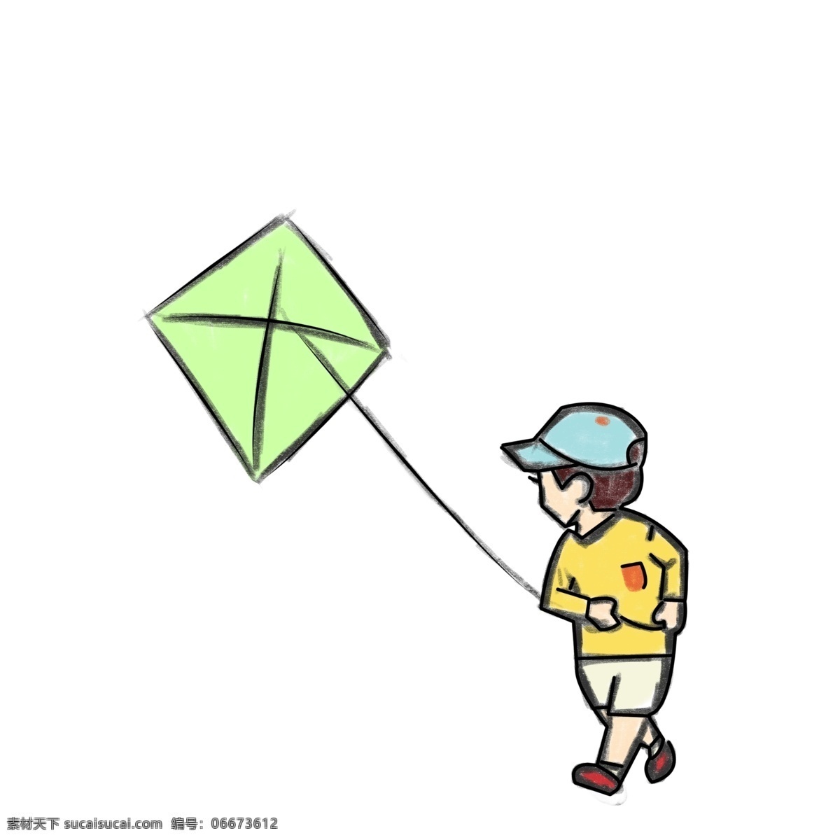 清明节 手绘 插画 放风筝 小 男孩 清明节踏青 跑步 中 春天来了
