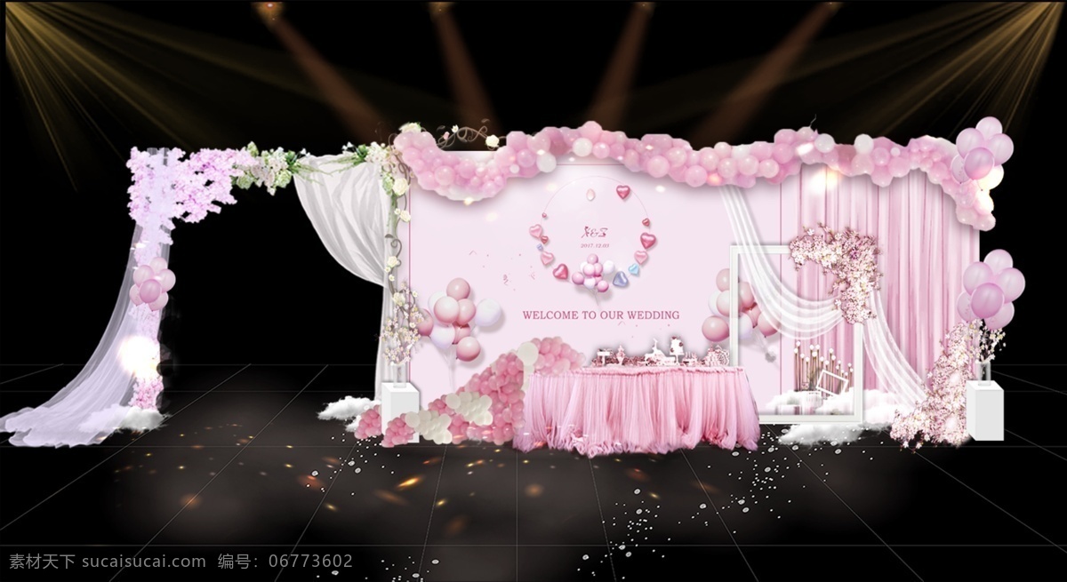 粉色 气球 婚礼 效果图 粉色婚礼 婚礼迎宾区 气球效果图