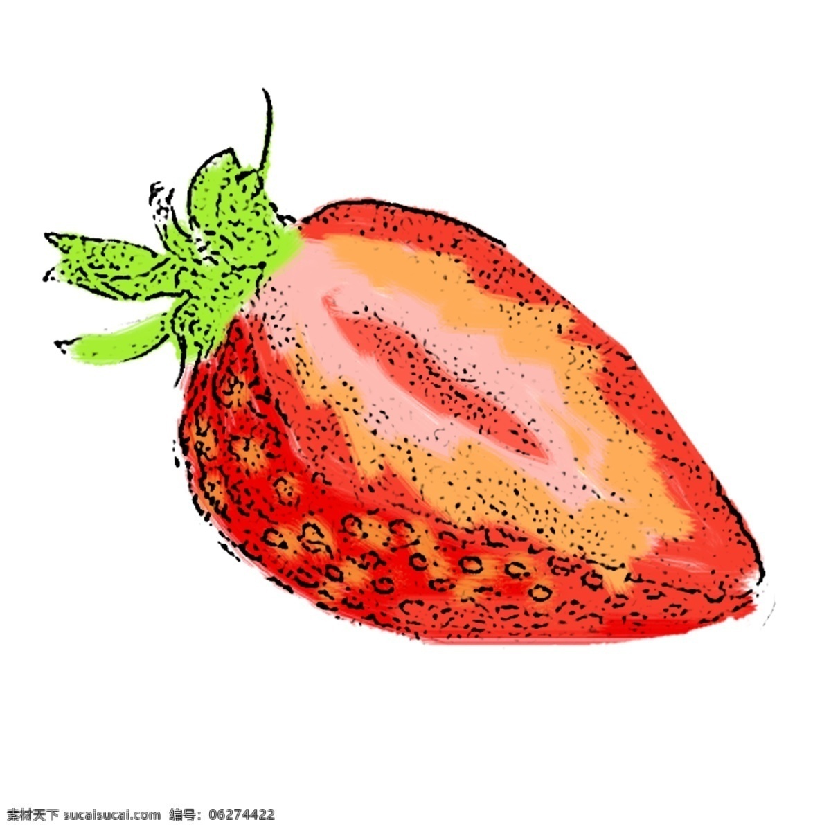 朵 切开 草莓 免 抠 图 水墨 卡通 手绘 切开的草莓
