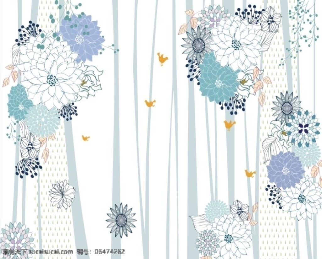 盛开 树林 小鸟 花朵 抽象 花卉 花纹 背景墙 背景墙移门 环境设计 其他设计