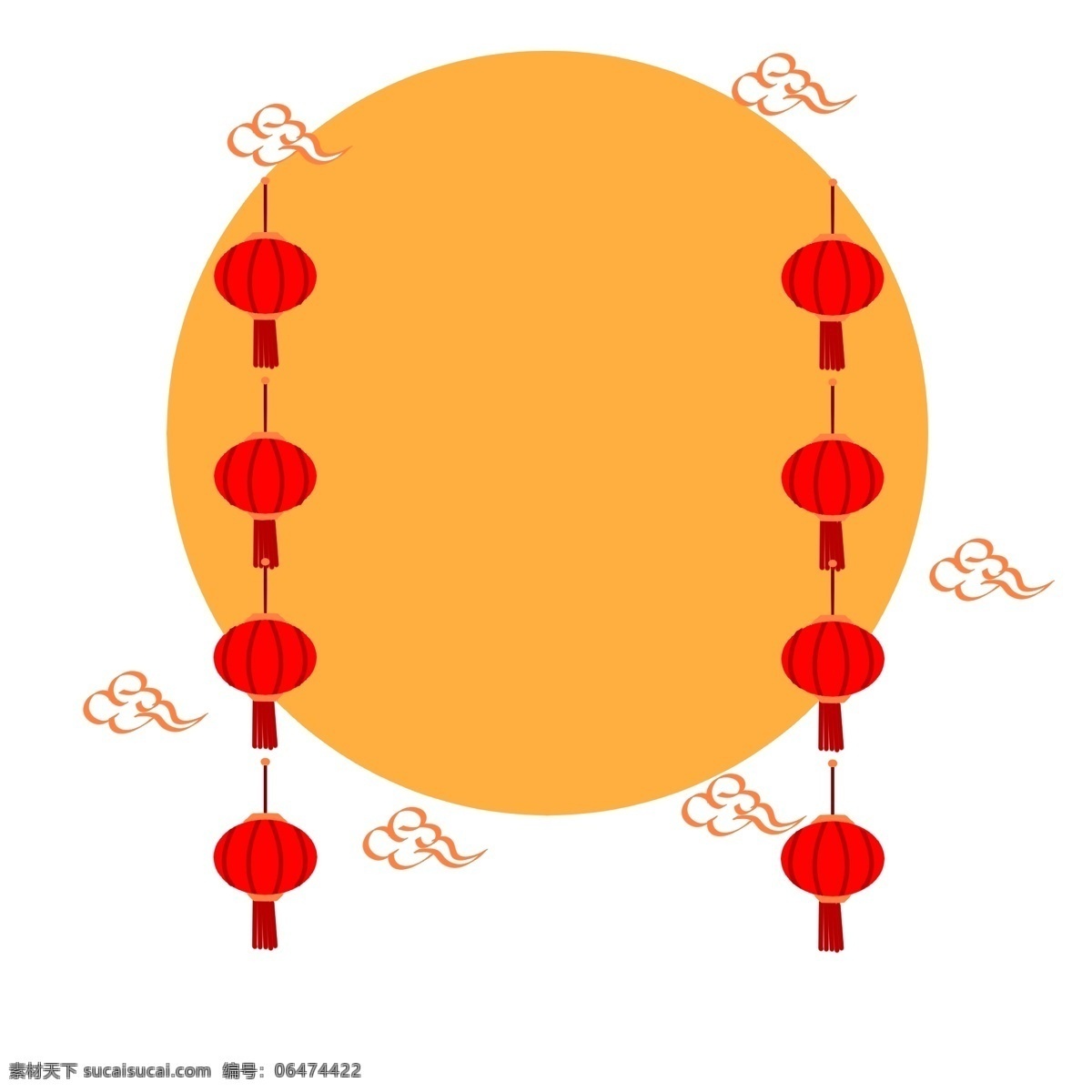 中国 风 复古 红色 边框 中式建筑边框 红灯笼高高挂 手绘 欢度新年 中国风 圆形框 喜庆 红色边框