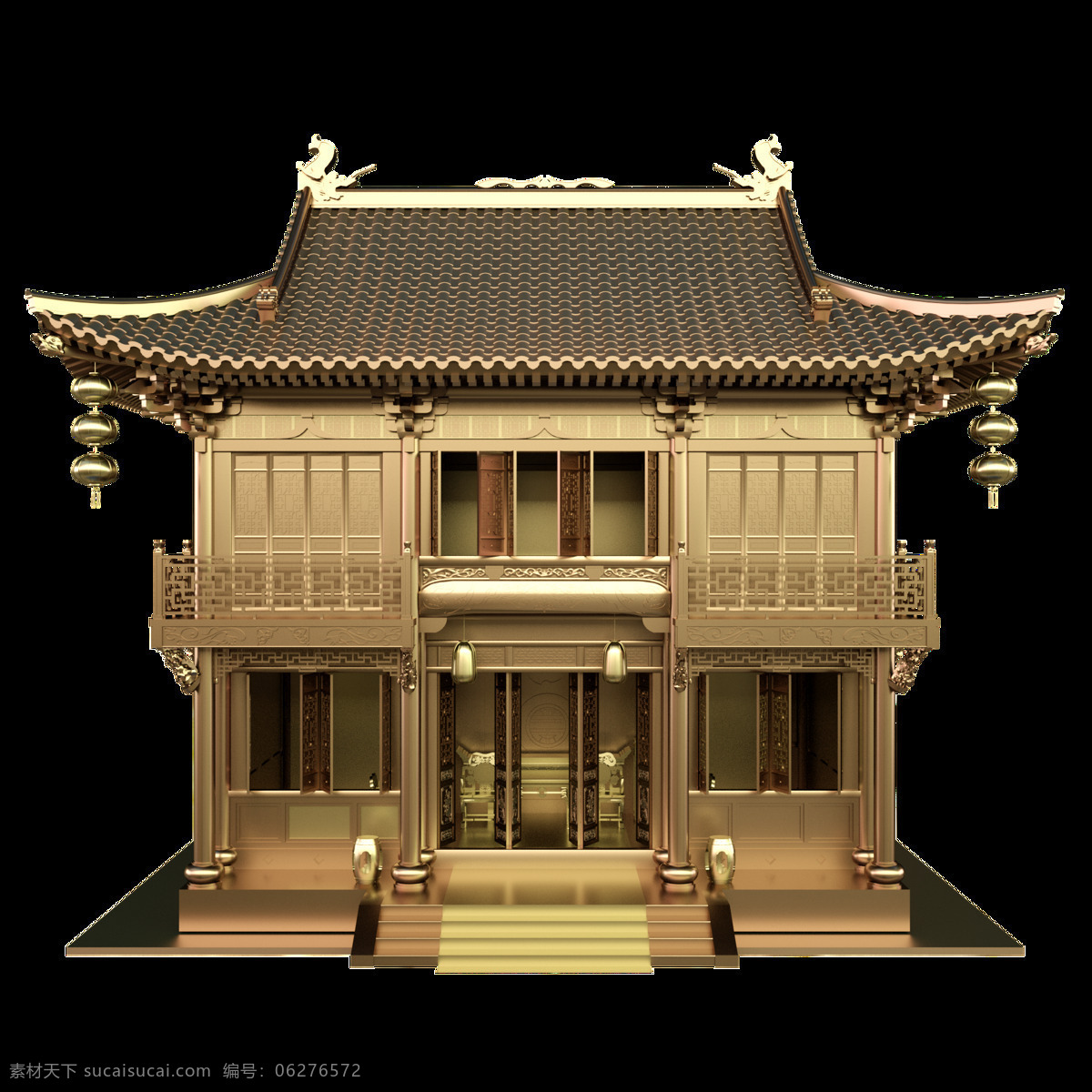 金色 宫殿 国风 古风 立体 海报 png格式