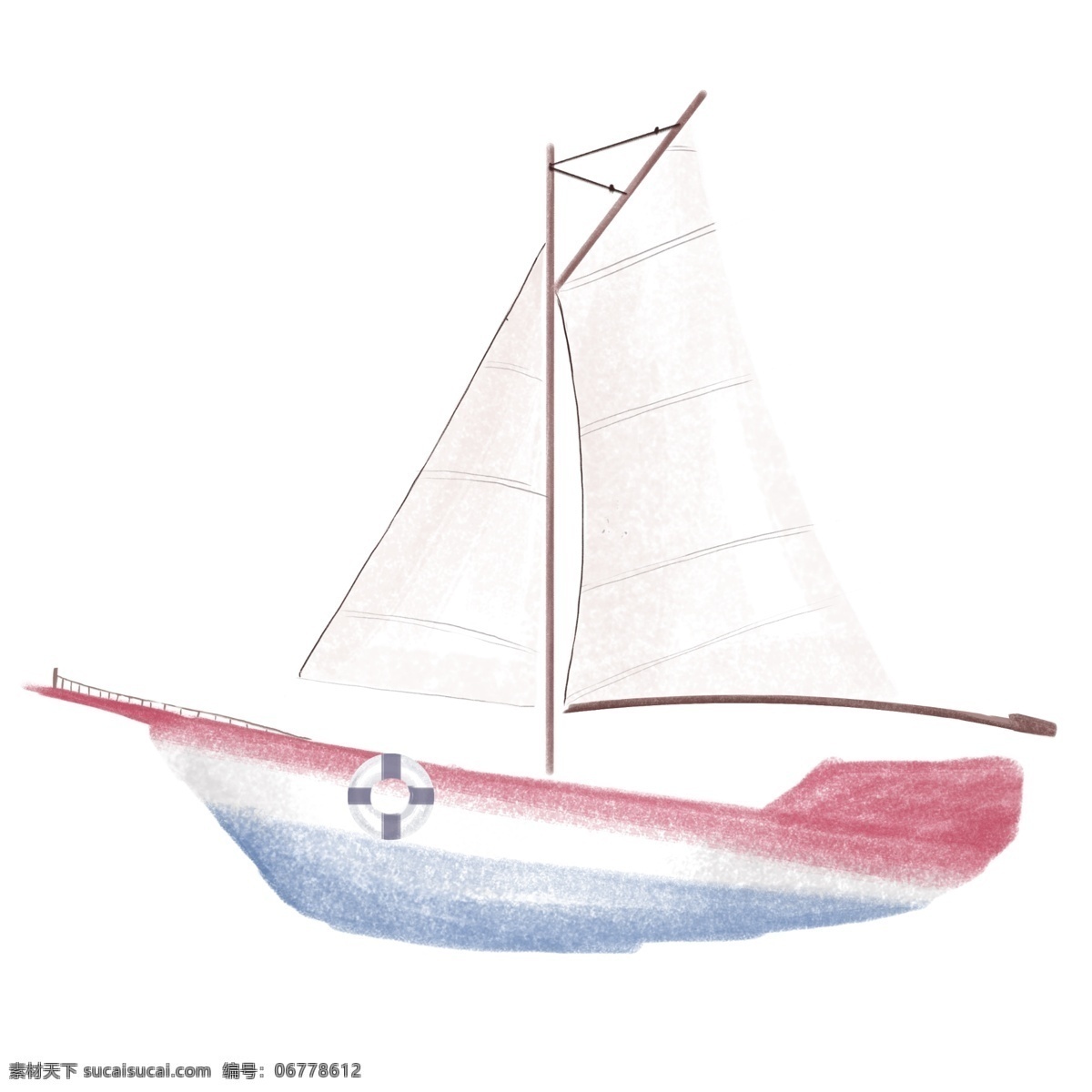 可爱 白色 水彩 小 帆船 江海 船只 古船