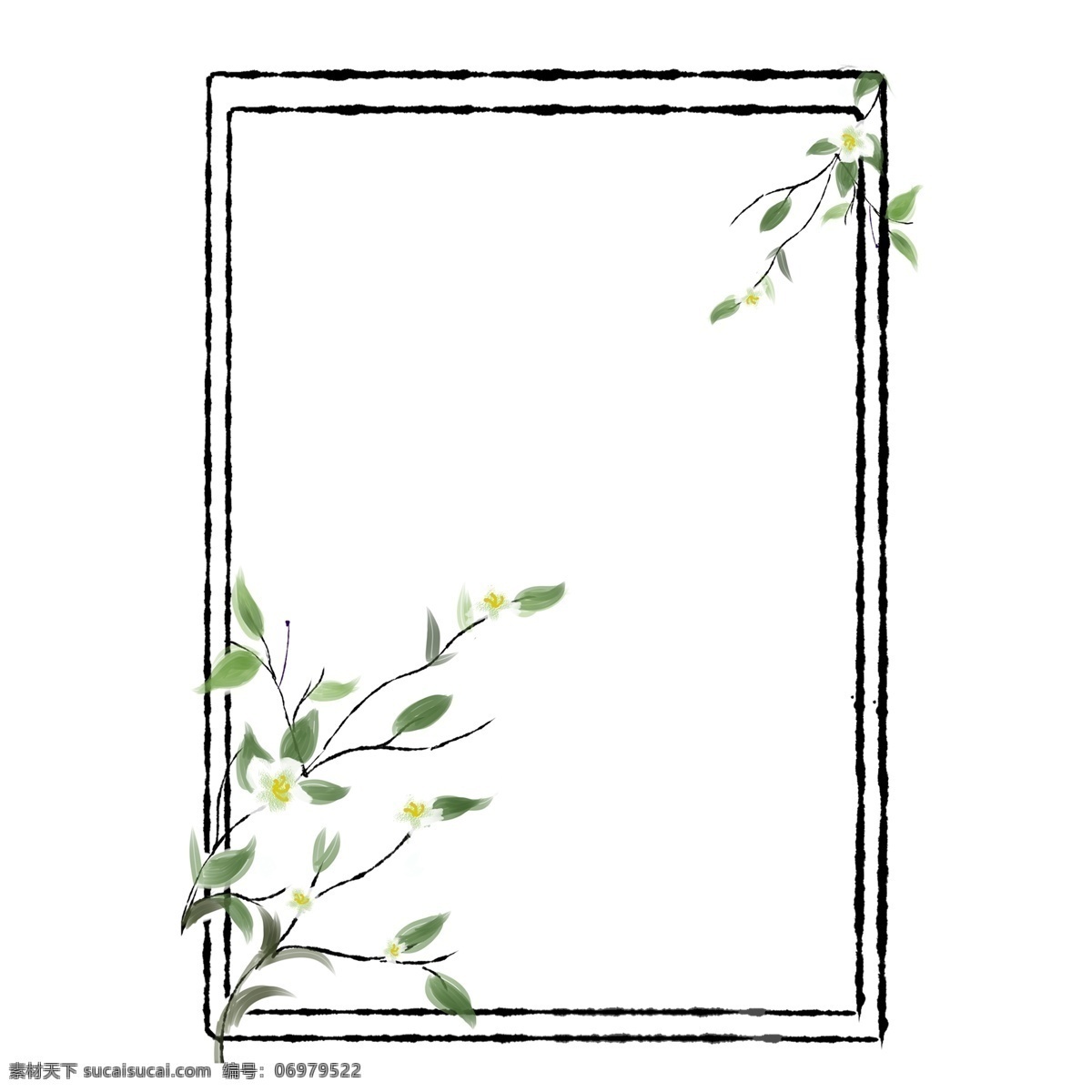 水墨 水彩 桂花 边框 水墨边框 水彩边框 绘画边框 国画边框 卡通边框 绿色的叶子 长方形边框