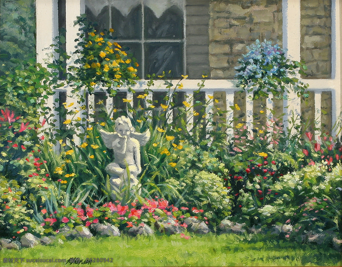 花园免费下载 高清风景油画 花园 花园油画 油画素材下载 花园油画素材 装饰素材