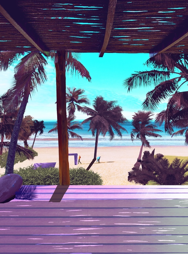 海滩图片 海滩 风景 椰树 人 花草