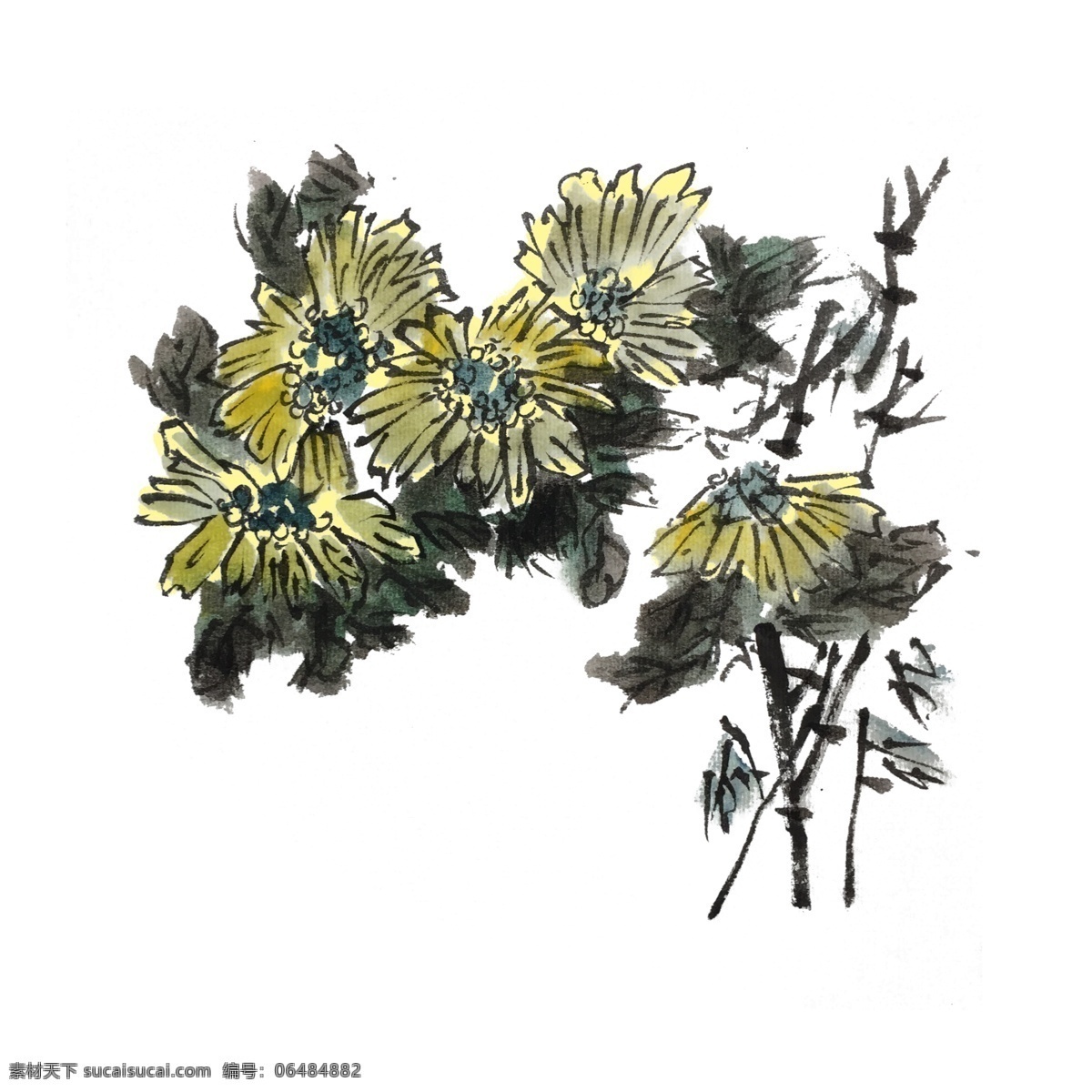 夏天 向阳花 开 手绘 插画 夏季 向日葵 水果 中国风 古风 水墨风 墨迹 彩色 春天 生动 花草 国风 水墨 国画