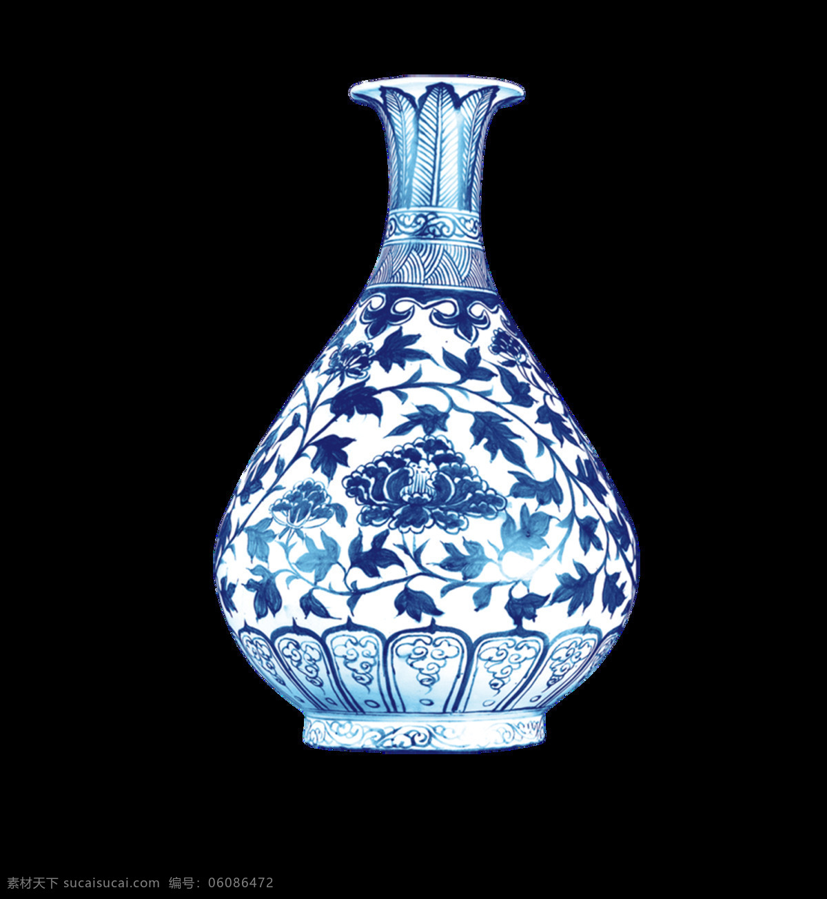 蓝色花瓶元素 水墨 蓝色 花纹 花瓶