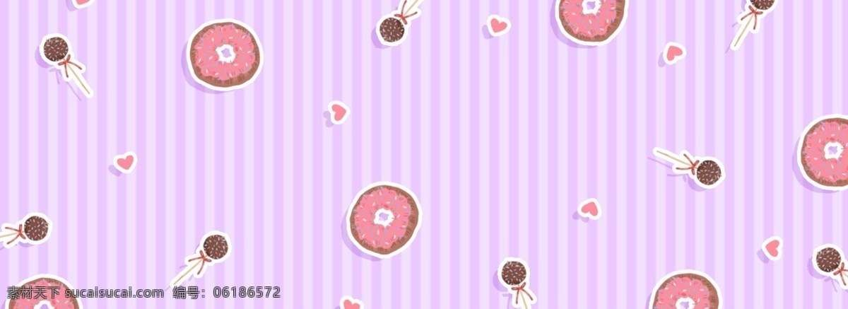 手绘 甜品 蛋糕 banner 背景 甜甜圈 甜点 爱心 竖条 蛋糕糖 紫 粉