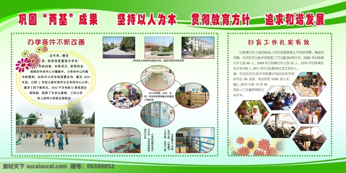 背景 广告设计模板 坚持以人为本 学校展板 源文件 展板模板 展板设计 巩固两基成果 其他展板设计
