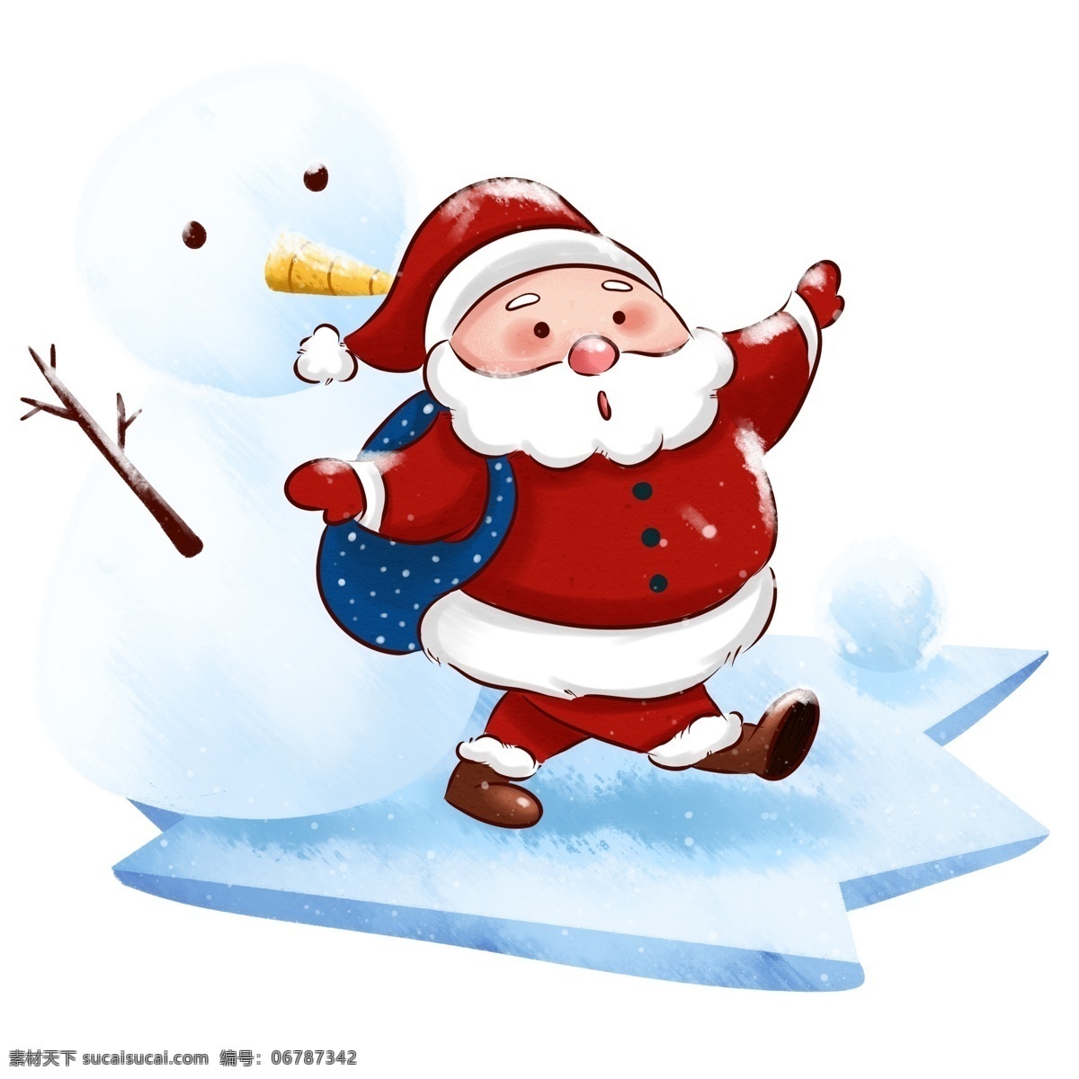 圣诞节 圣诞老人 雪地 行走 雪人 陪伴 冬季 旅行 红色 装饰 圣诞 滑雪 节日 下雪 冬天 冬日 快乐 卡通人物形象